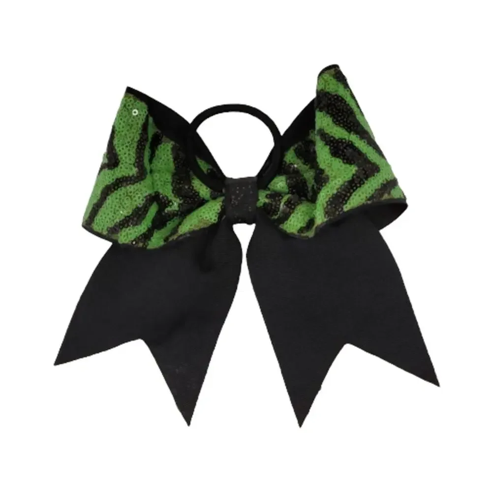 Girls' Black & Green Zebra Print Sequined Hair Bow
